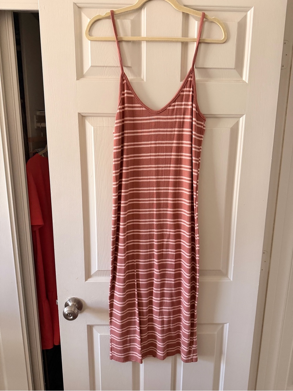 wild fable Dusty Rose and White Striped Spaghetti‑Strap Midi Dress